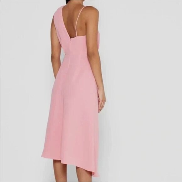 Reiss Delilah Strappy One Shoulder Pink Asymmetrical Hem Midi Dress 2 - Picture 3 of 9